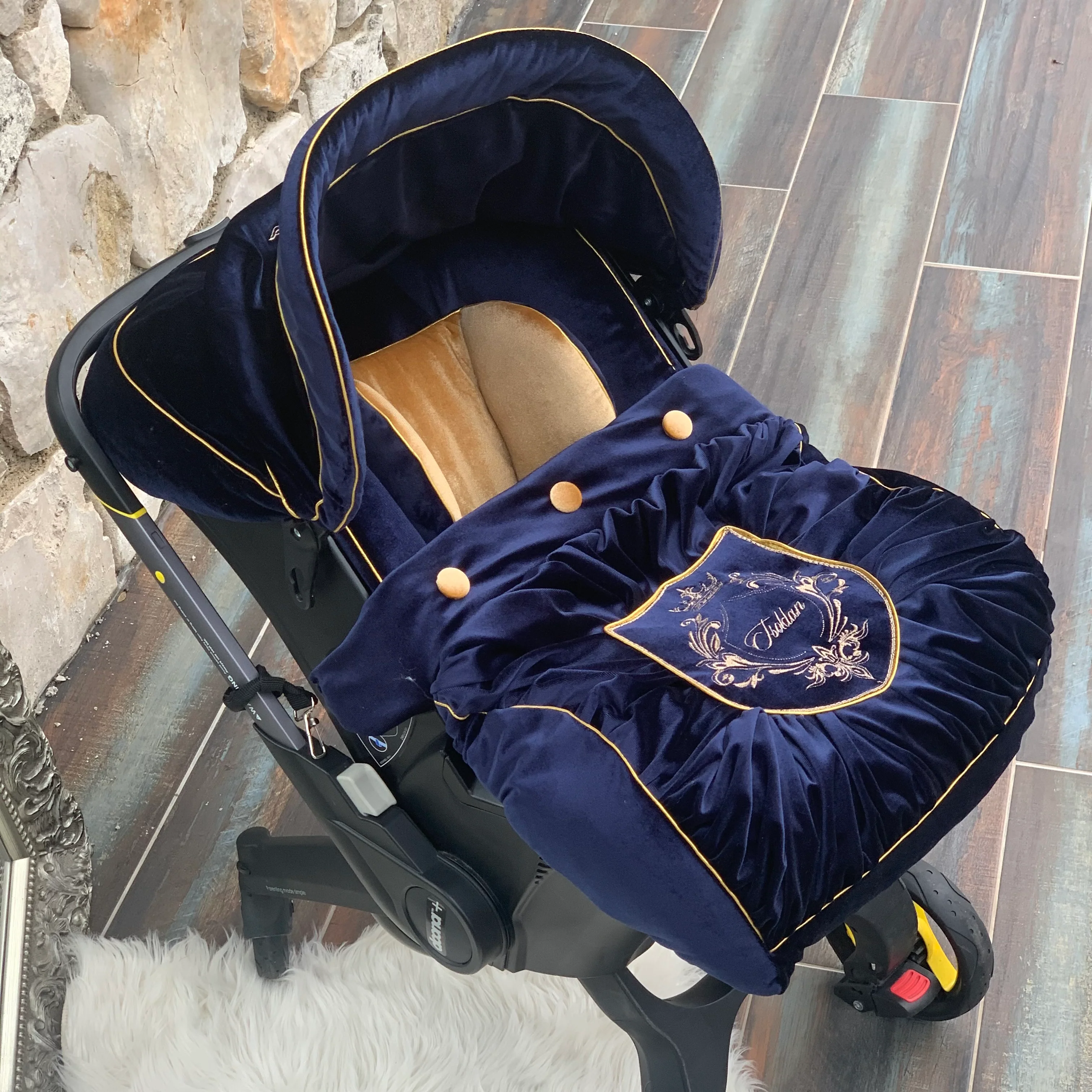 Personalized Baby Boy Car Seat Cover Set with Canopy & Diaper Bag - Image 7