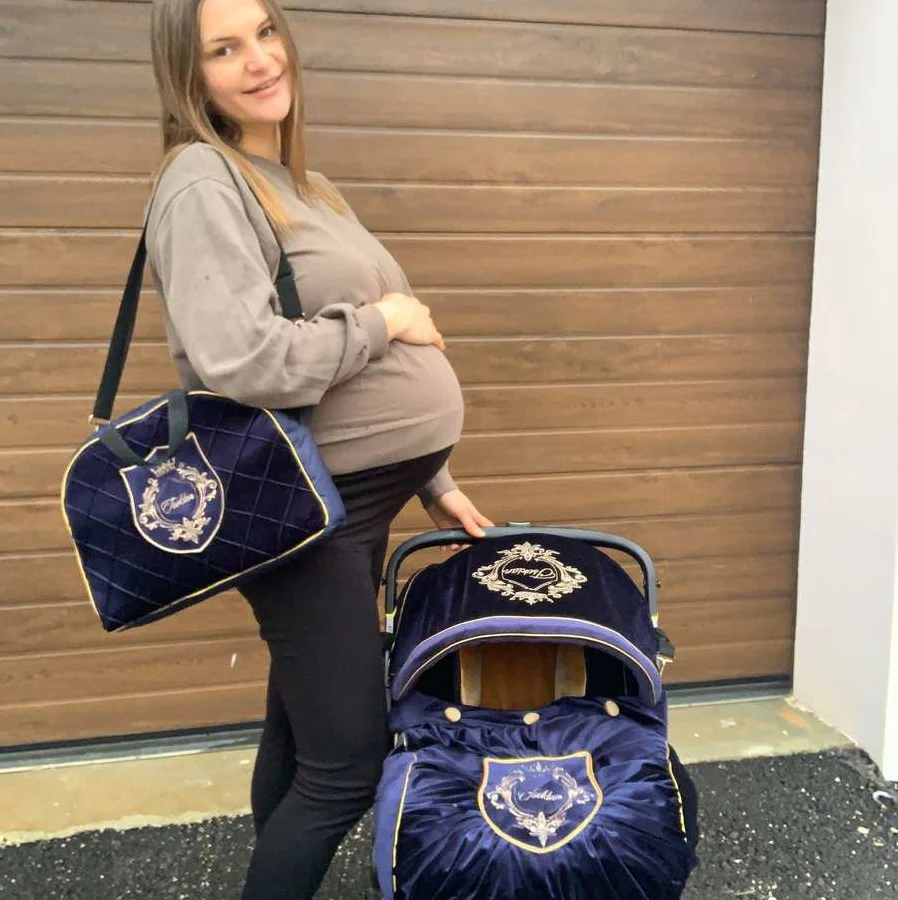 Personalized Baby Boy Car Seat Cover Set with Canopy & Diaper Bag - Image 8
