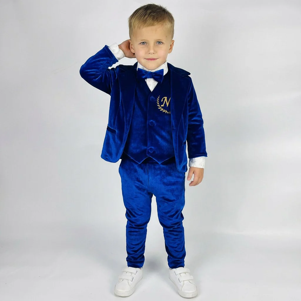 Baby Boy Velvet Tuxedo – Royal Blue Jacket with Bow Tie
