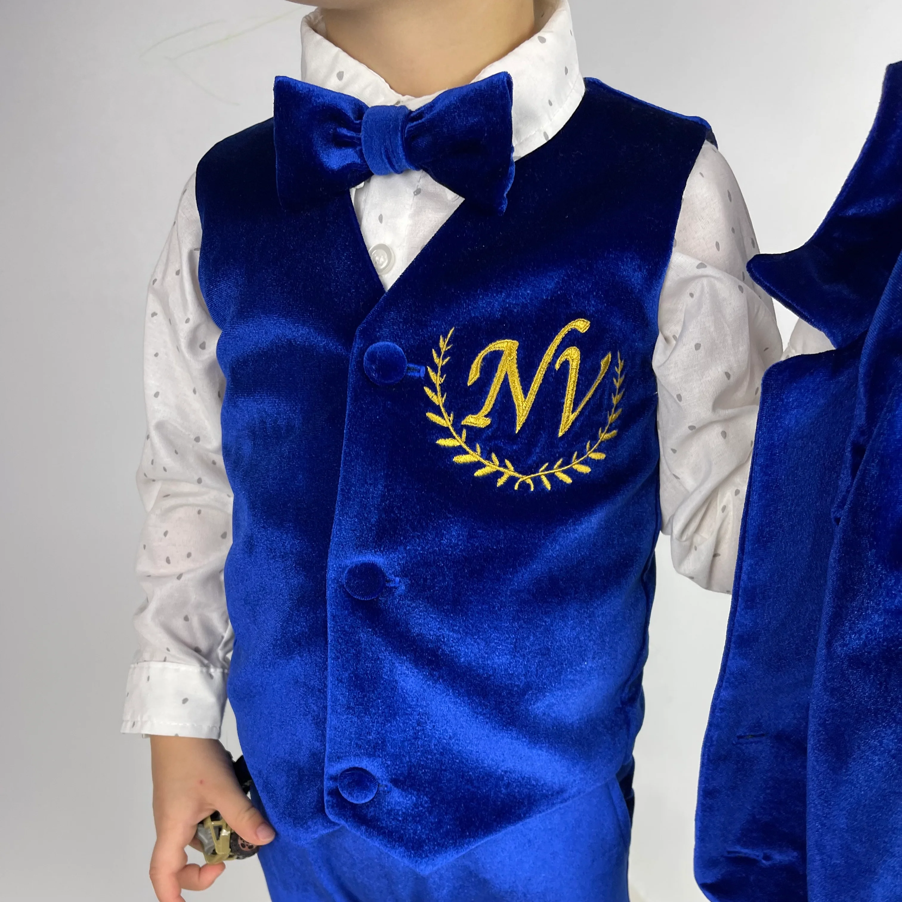 Baby Boy Velvet Tuxedo – Royal Blue Jacket with Bow Tie - Image 2
