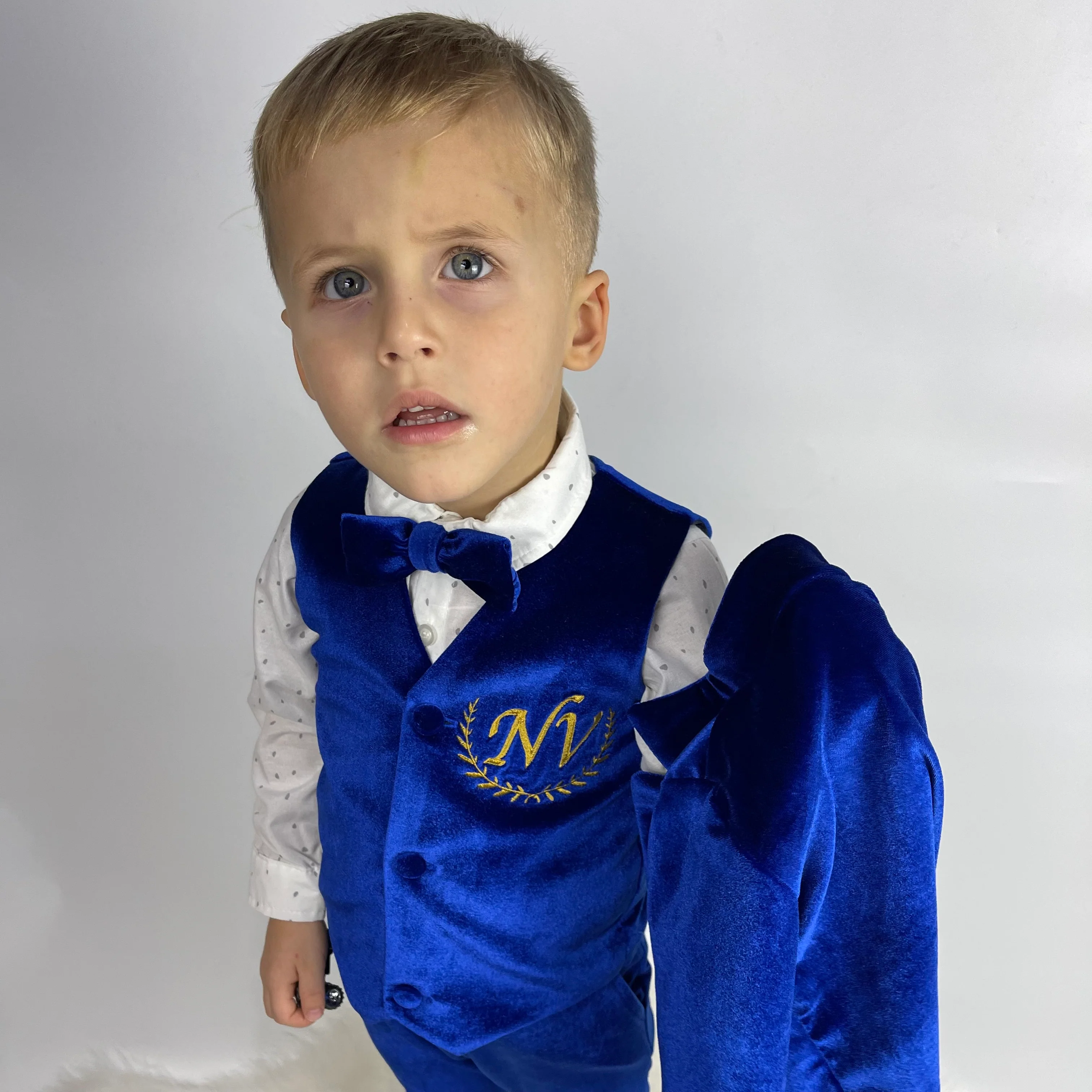 Baby Boy Velvet Tuxedo – Royal Blue Jacket with Bow Tie - Image 4