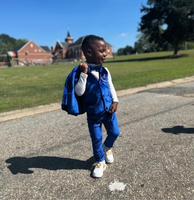 Baby Boy Velvet Tuxedo – Royal Blue Jacket with Bow Tie - Image 5