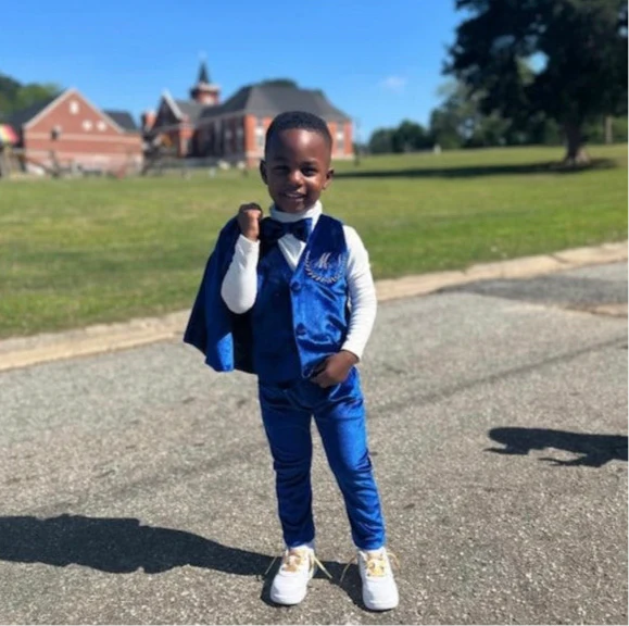 Baby Boy Velvet Tuxedo – Royal Blue Jacket with Bow Tie - Image 6