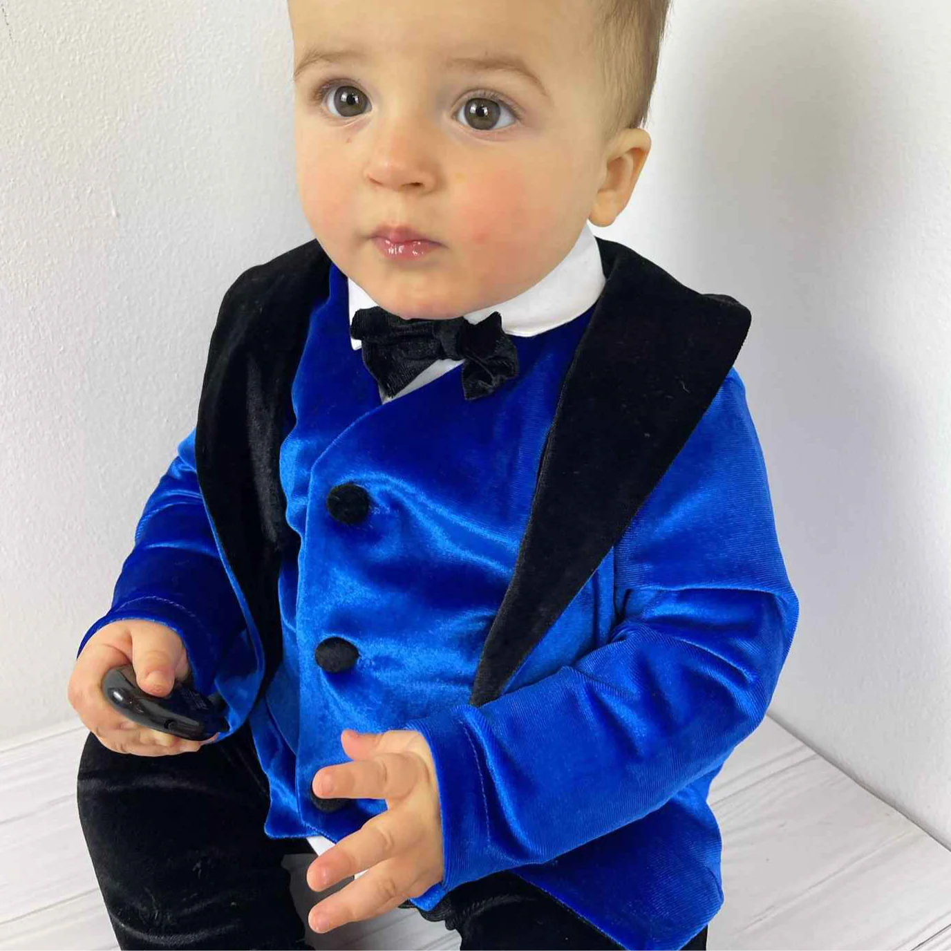 Baby Boy Velvet Tuxedo with Royal Blue Jacket - Image 2