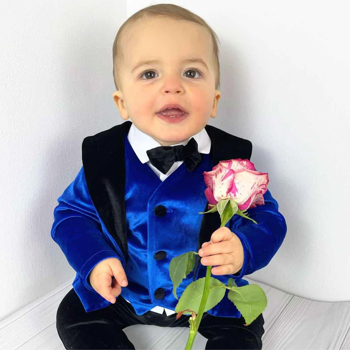 Baby Boy Velvet Tuxedo with Royal Blue Jacket - Image 3