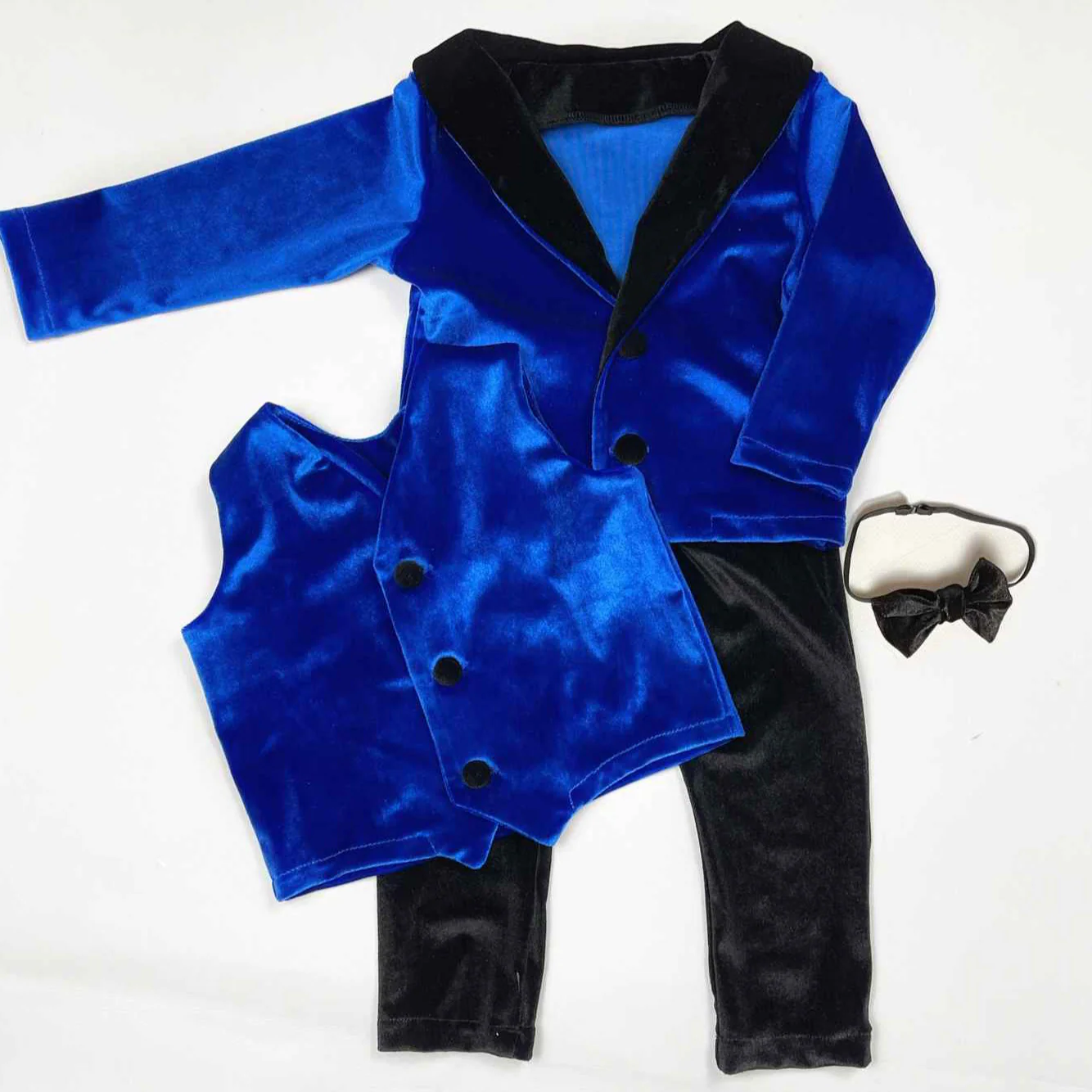 Baby Boy Velvet Tuxedo with Royal Blue Jacket - Image 4