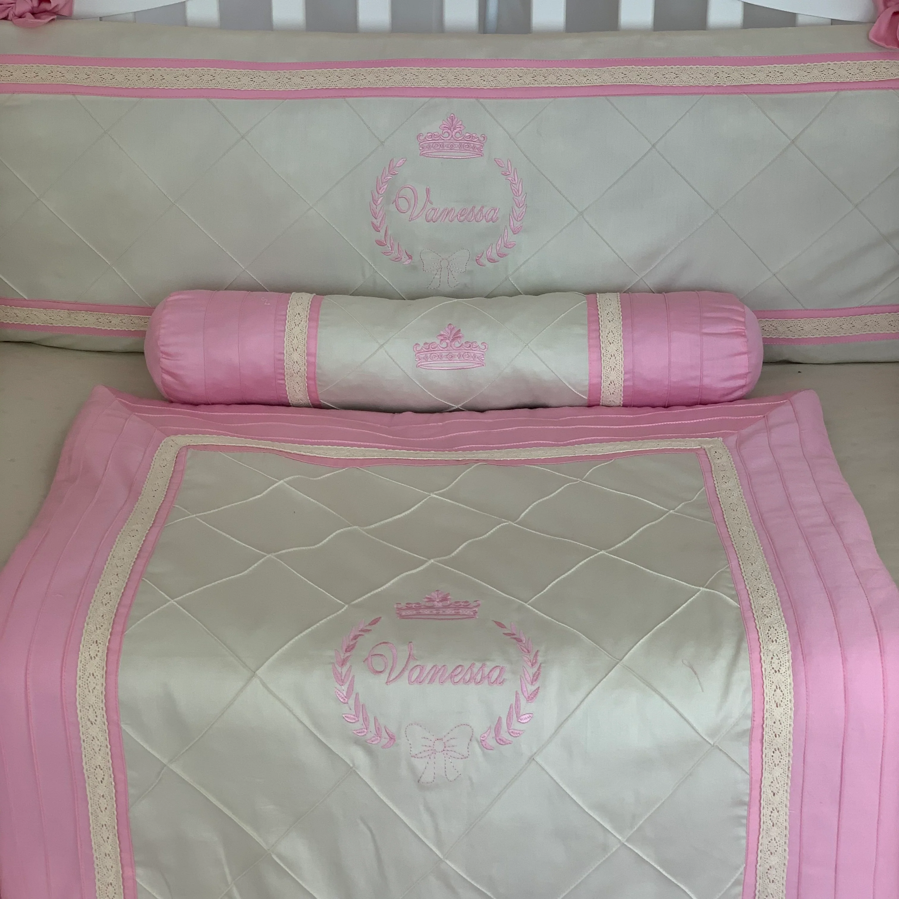 Baby Pink Crib Bedding Set for Girls with Canopy - Image 4