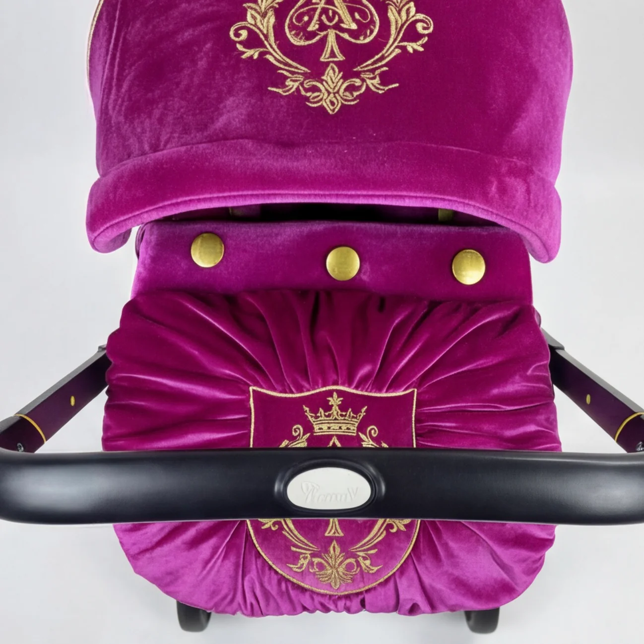 Pink & Gold Velvet Baby Car Seat Cover Set – Crown Ace Embroidery - Image 4