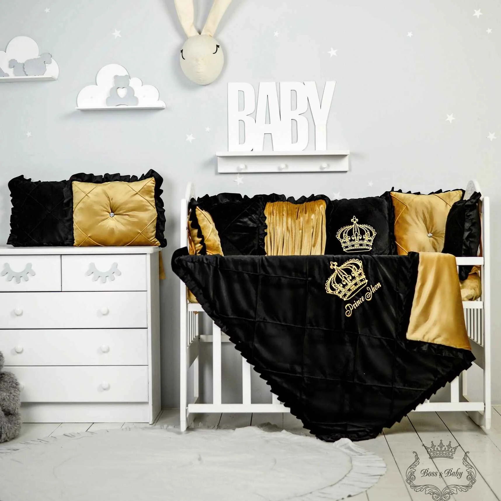Black and Gold Baby Crib Bumpers – Luxury King Theme