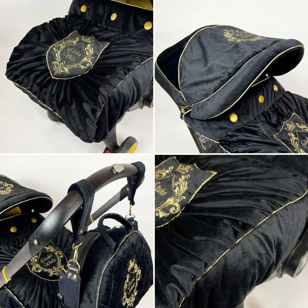 Black & Gold Personalized Doona Car Seat Accessories Set - Image 3