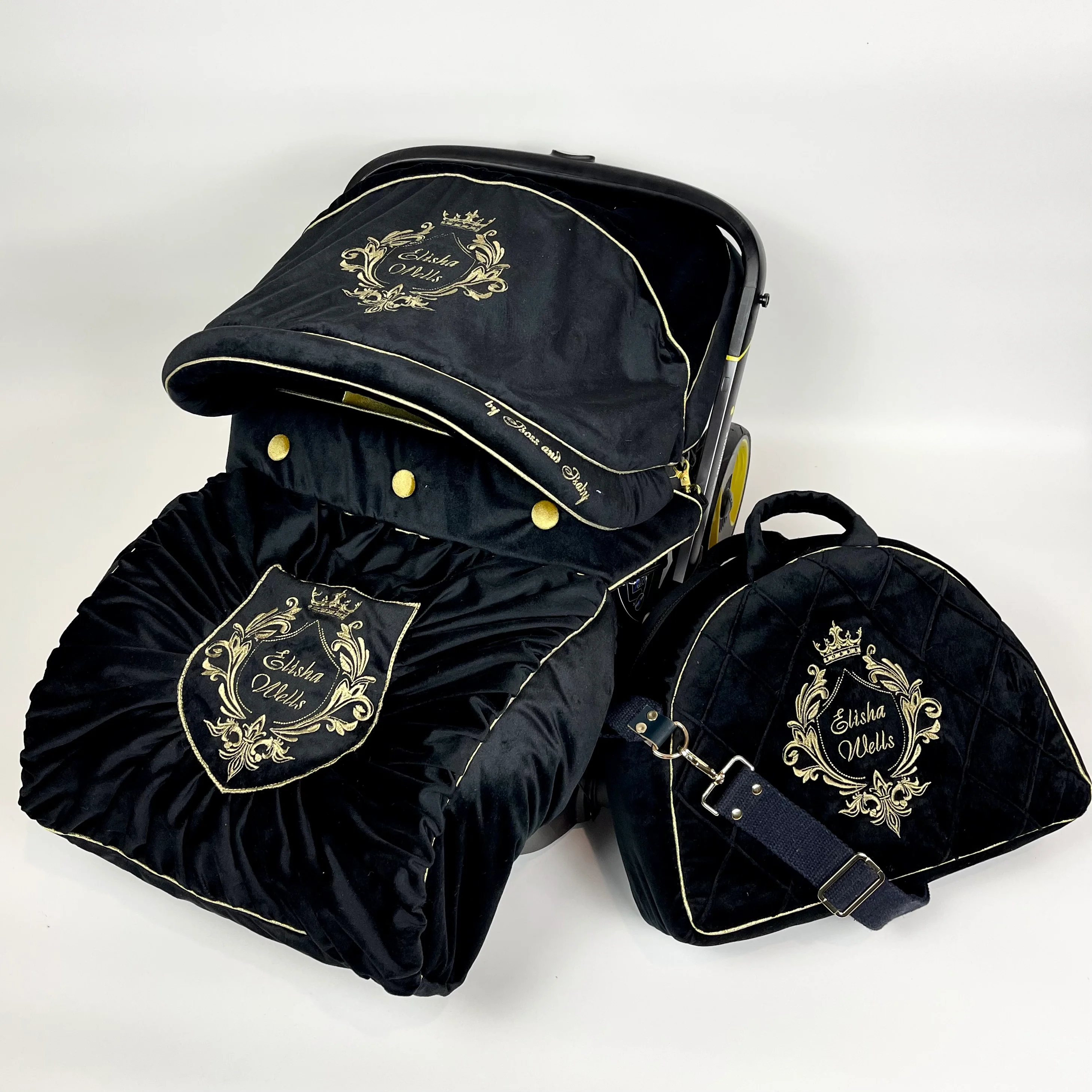 Black & Gold Personalized Doona Car Seat Accessories Set - Image 5