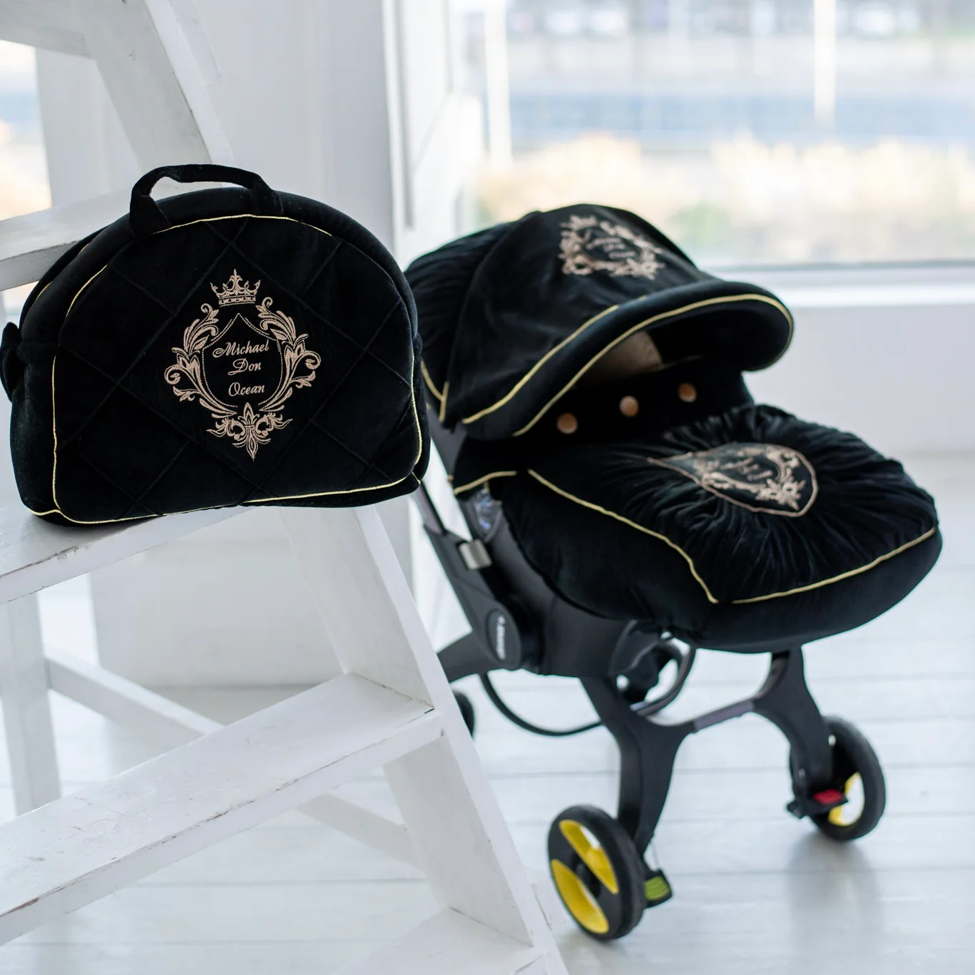 Black & Gold Personalized Doona Car Seat Accessories Set - Image 7