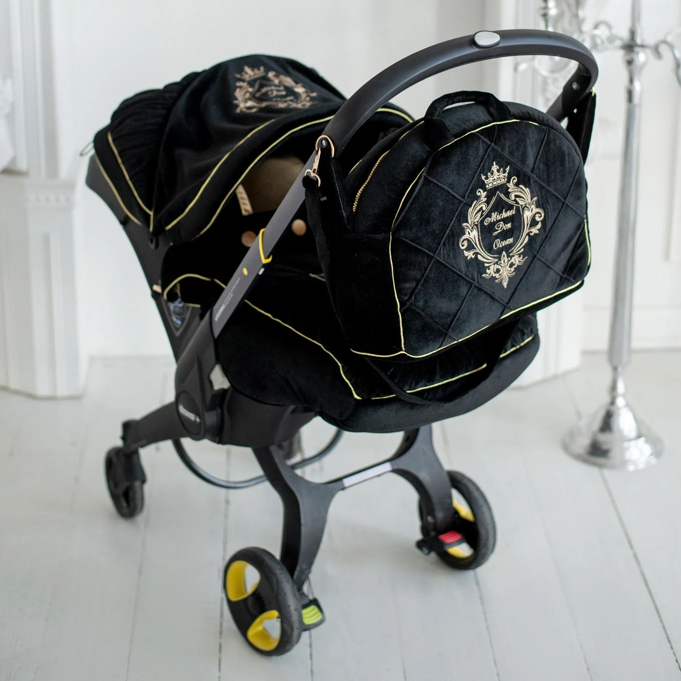 Black & Gold Personalized Doona Car Seat Accessories Set - Image 9