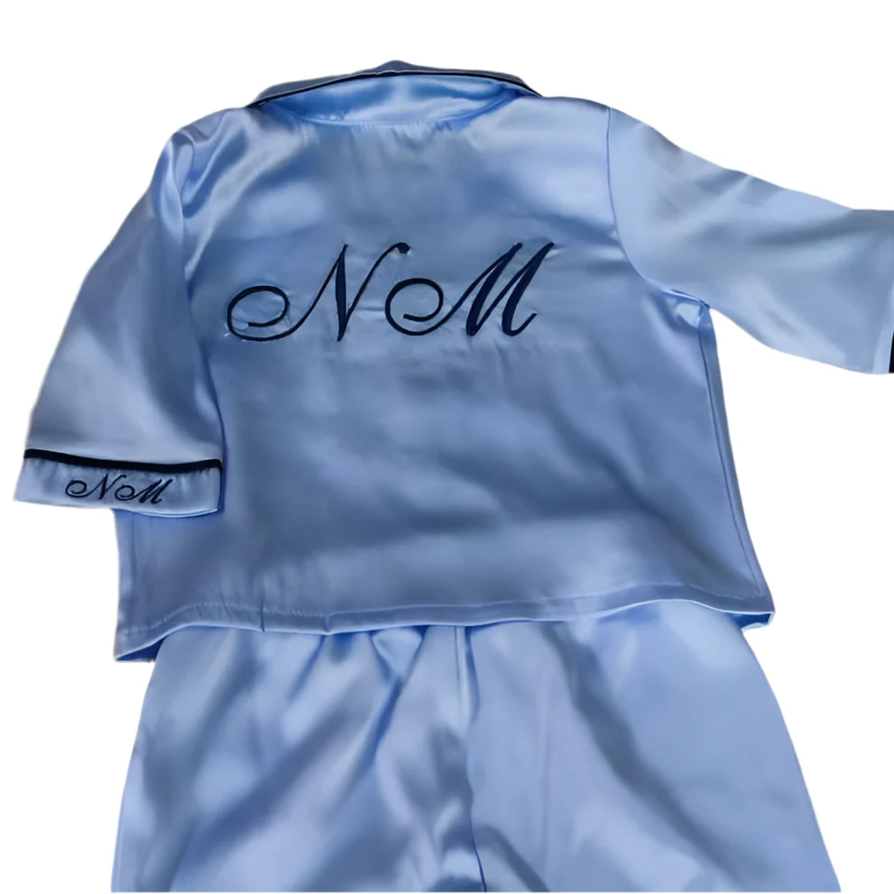 Blue Silk Baby Pajamas – Personalized Newborn PJ Set - Image 3