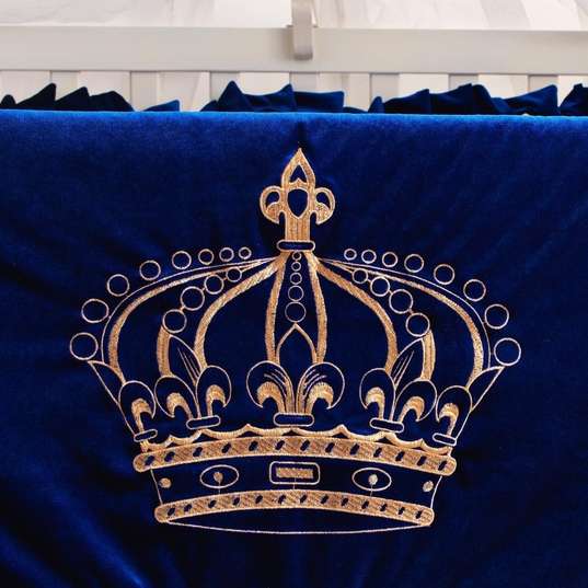 Luxury Royal Blue & White Velvet Crown Baby Boy Crib Bedding Set with Canopy - Image 3