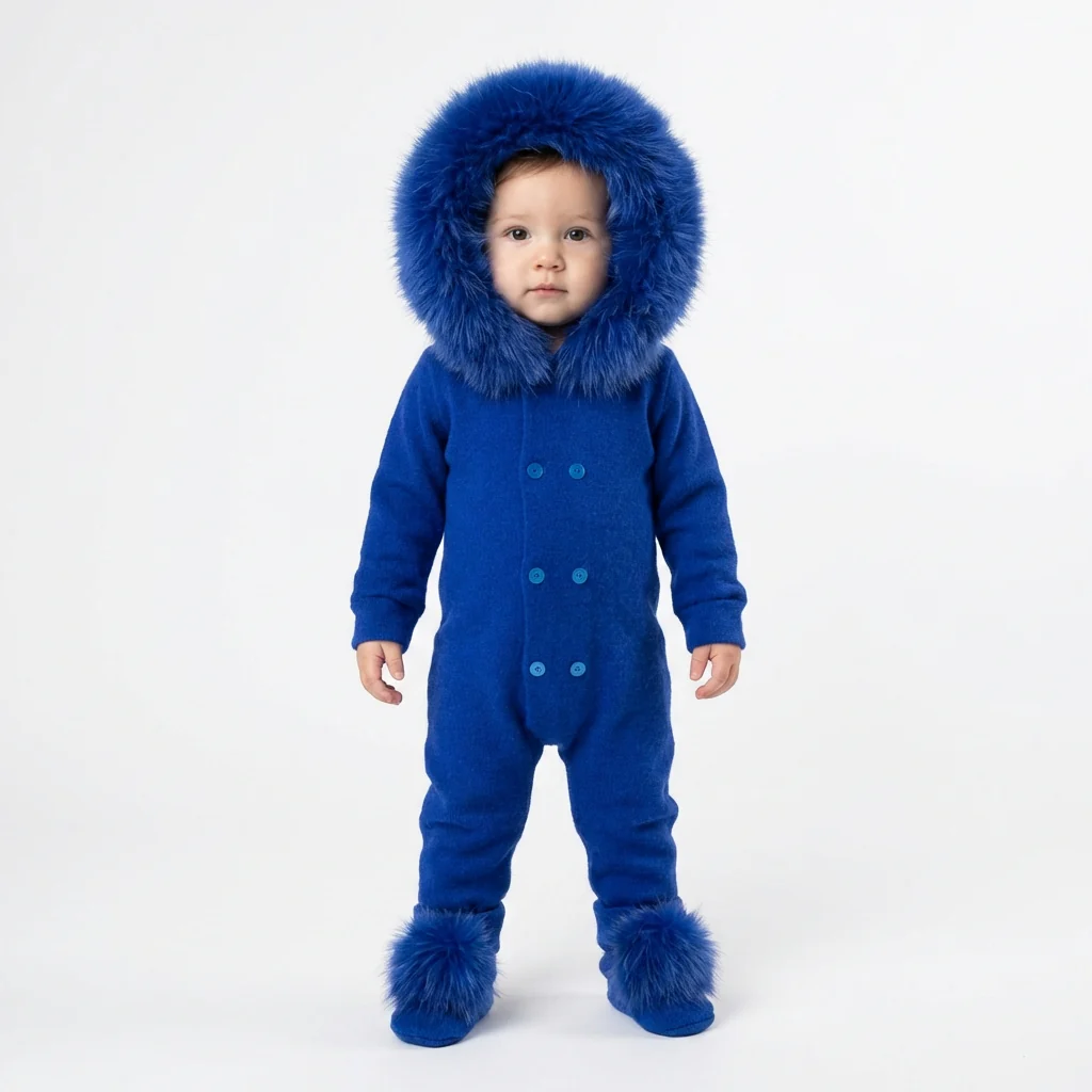 Cute Baby Boy Winter Romper – Fur-Trim Hood & Footies
