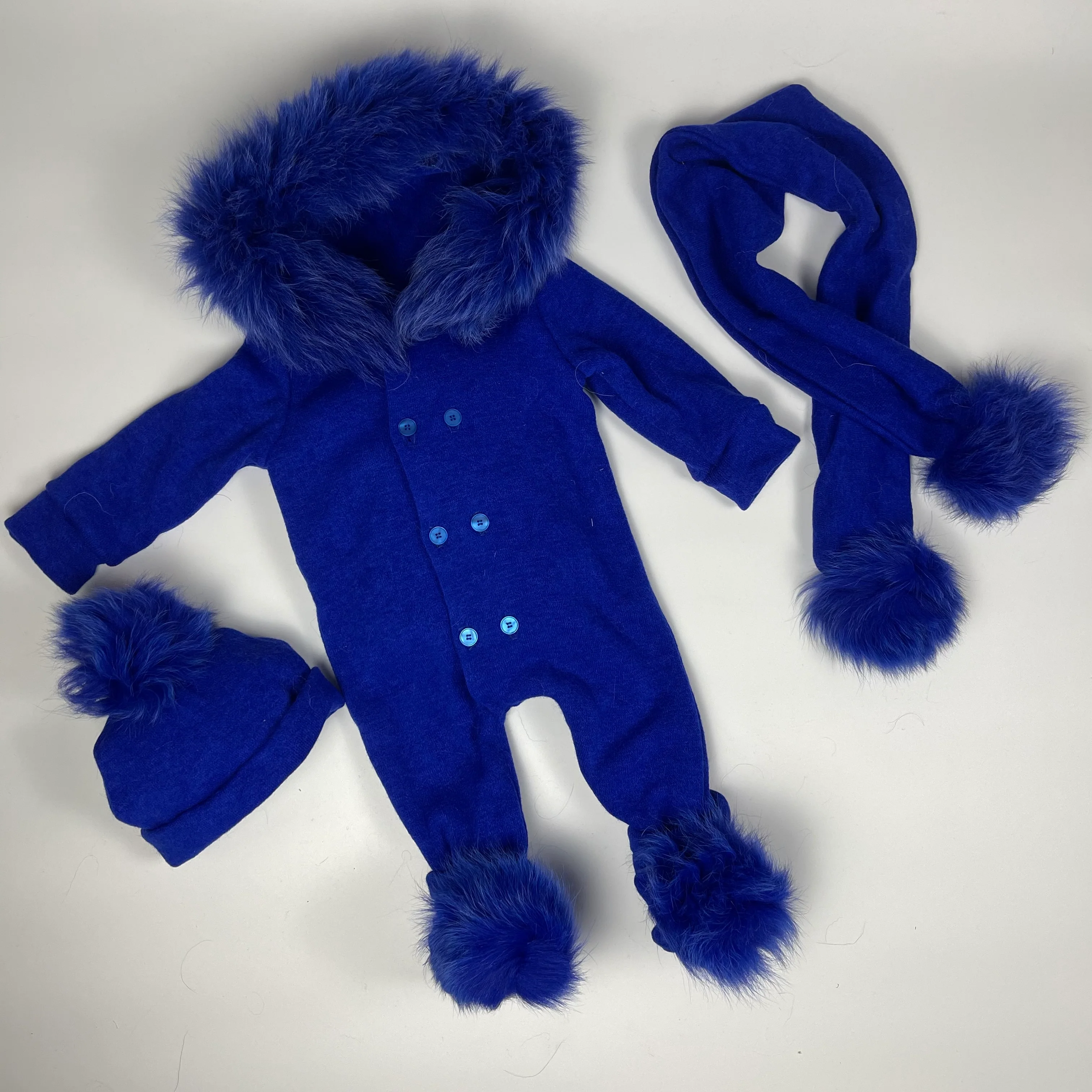 Cute Baby Boy Winter Romper – Fur-Trim Hood & Footies - Image 2