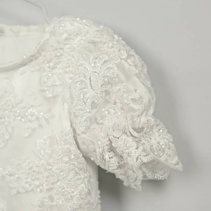 Elegant White Lace Baptism Dress for Baby Girls - Image 3