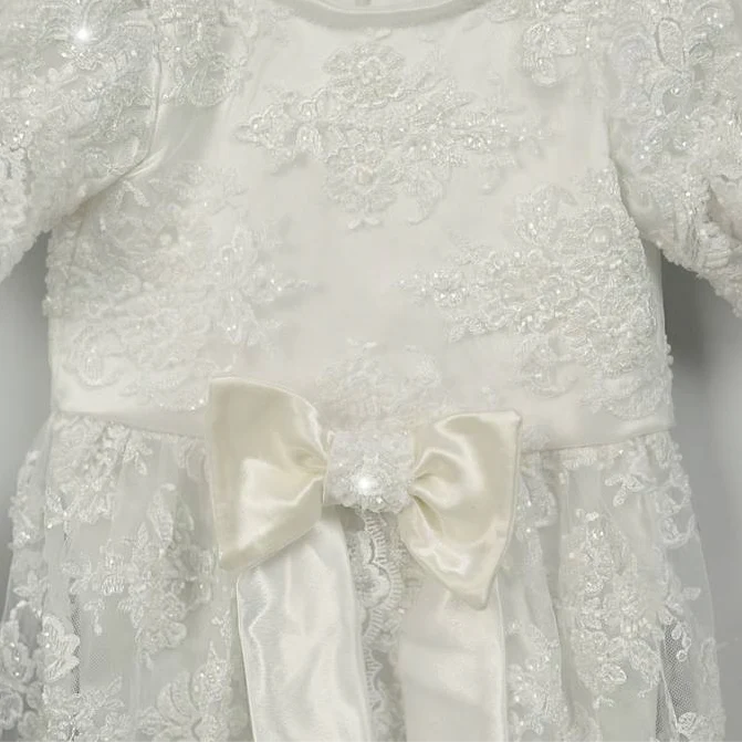 Elegant White Lace Baptism Dress for Baby Girls - Image 4