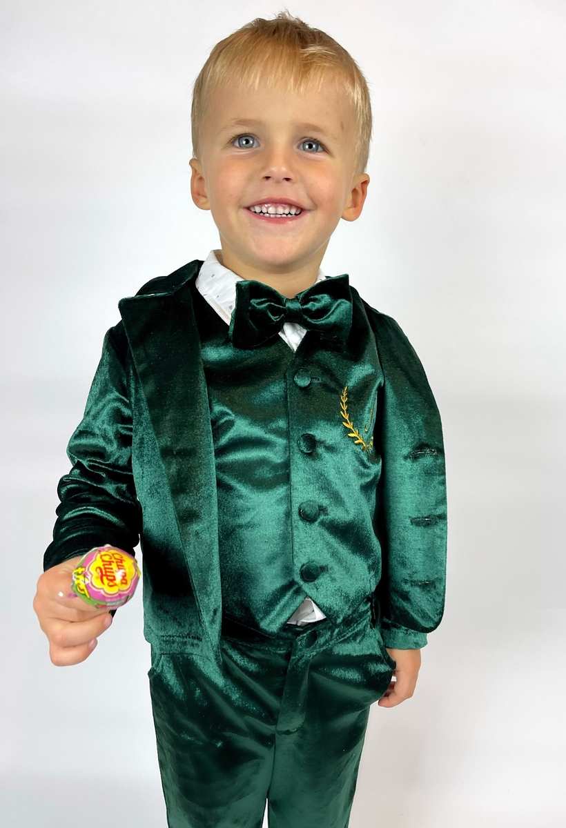 Emerald Green Velvet Baby Boy Suit – 4-Piece Tuxedo - Image 4
