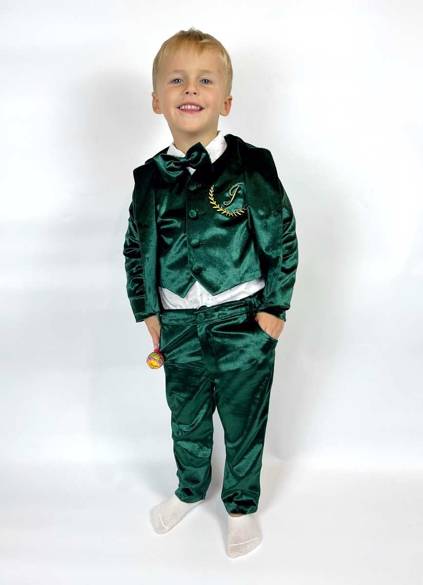 Emerald Green Velvet Baby Boy Suit – 4-Piece Tuxedo - Image 5