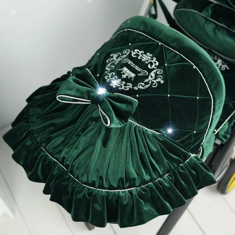 Emerald Green Velvet Infant Car Seat Cover and Accessories - Image 4