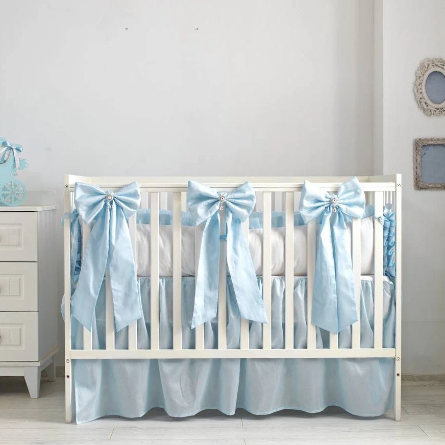 Farmhouse Ruffled Crib Bumpers & Long Bows Baby Boy - Image 2