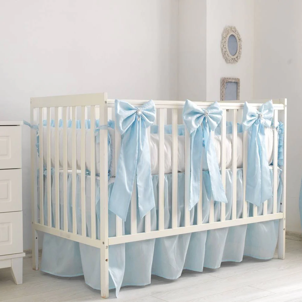 Farmhouse Ruffled Crib Bumpers & Long Bows Baby Boy - Image 3