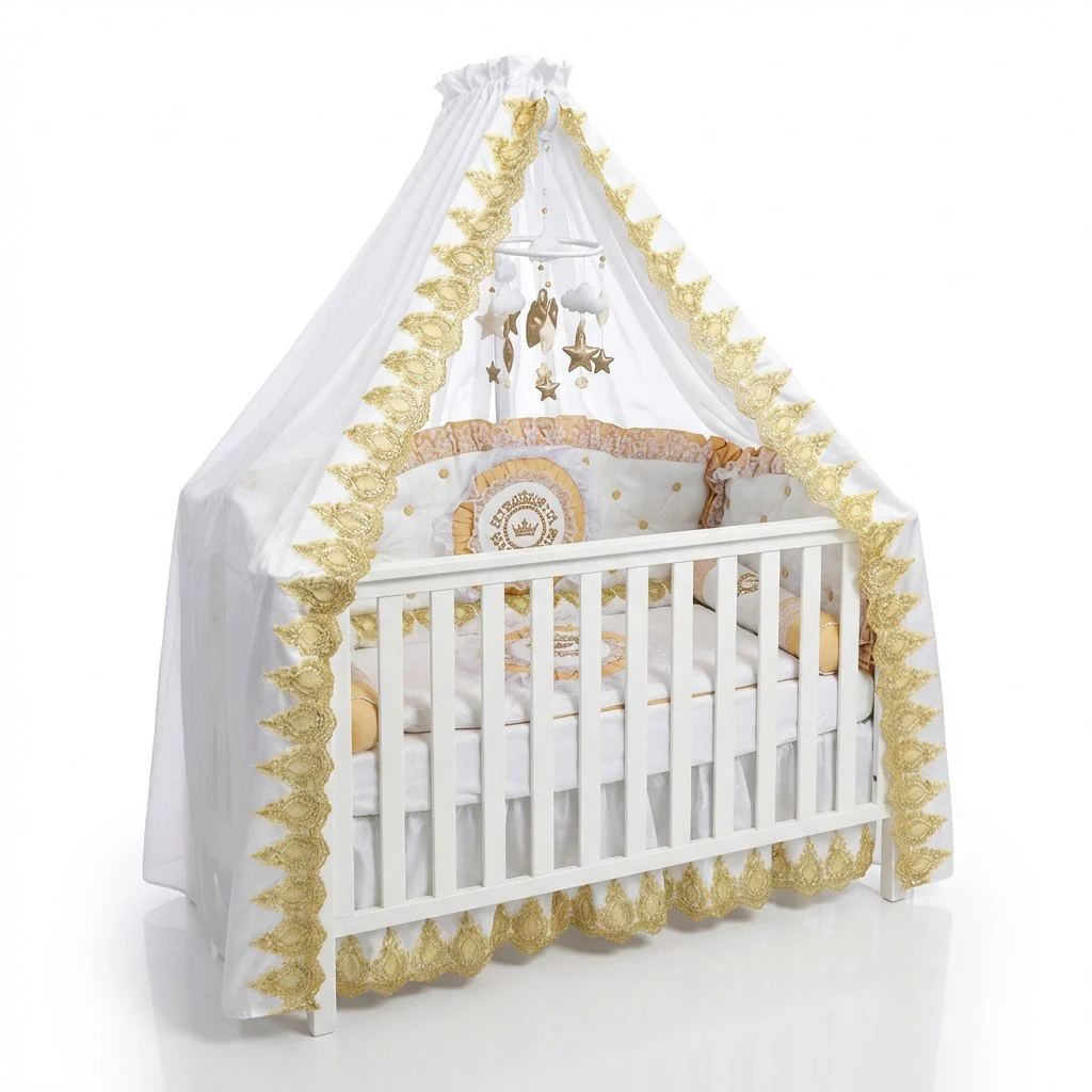 Gold & White Baby Boy Crib Bedding Set – Crown