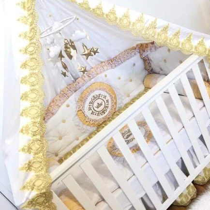 Gold & White Baby Boy Crib Bedding Set – Crown - Image 2
