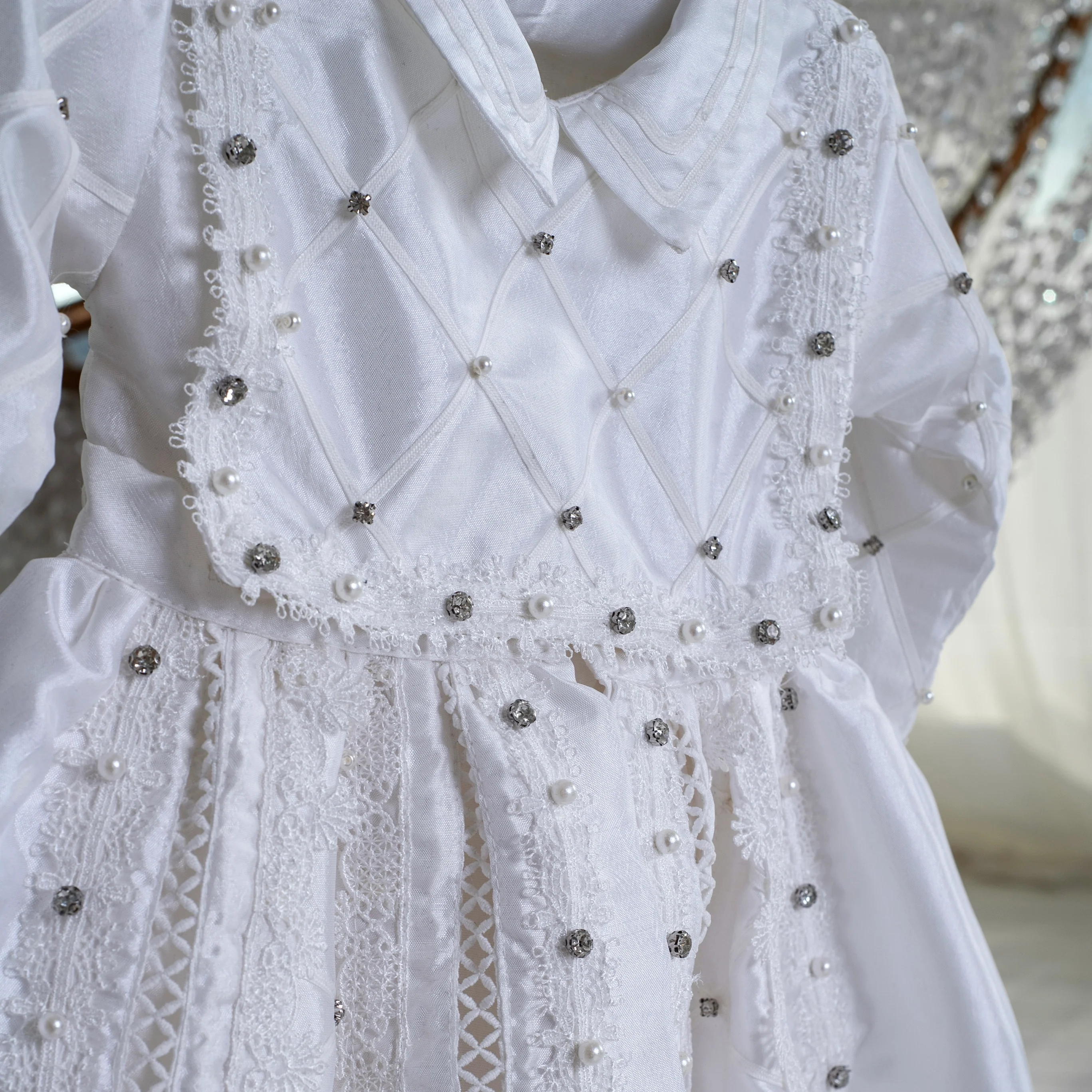Handmade Baby Boy Baptism Gown with Pearls & Rhinestones - Image 4