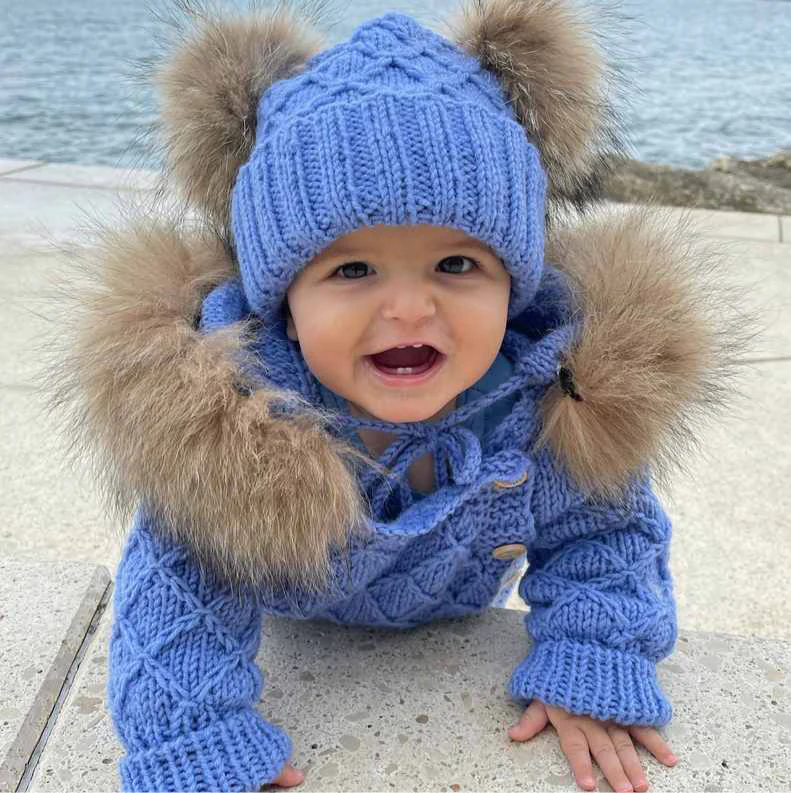 Handmade Baby Knit Pom Pom Hat & Scarf Winter Set - Image 2