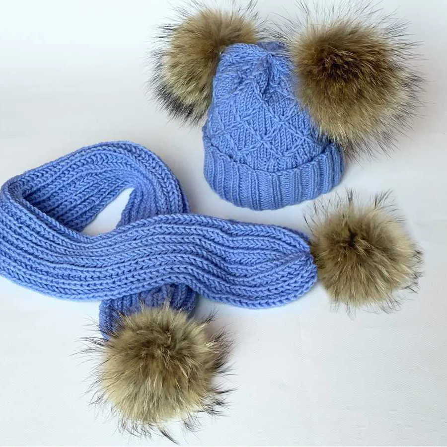 Handmade Baby Knit Pom Pom Hat & Scarf Winter Set - Image 3