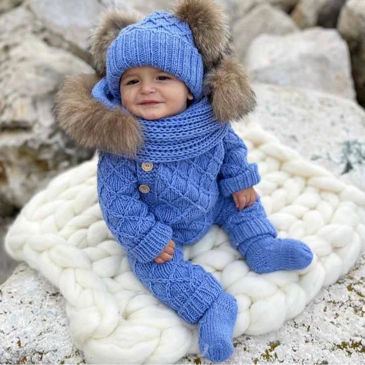 Handmade Baby Knit Pom Pom Hat & Scarf Winter Set - Image 4