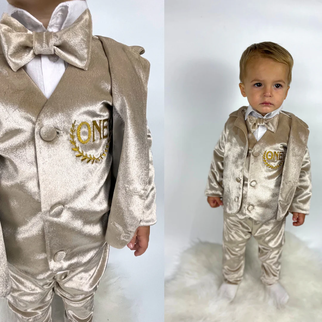 Kids Grey Tuxedo Jacket Formal Ring Bearer Suit - Image 4