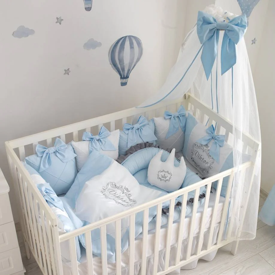 Soft Light Blue Baby Boy Crib Bedding Set with Bumper - Image 3