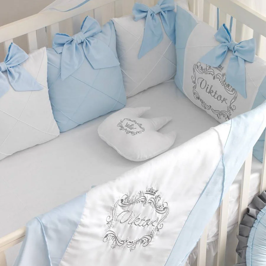 Soft Light Blue Baby Boy Crib Bedding Set with Bumper - Image 4