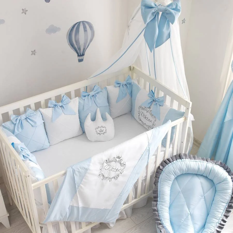 Soft Light Blue Baby Boy Crib Bedding Set with Bumper - Image 5