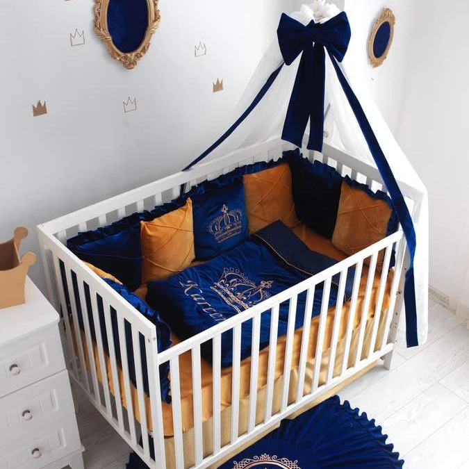 Luxury Baby Crib Bedding Set – Crown Embroidered Blanket & Rug - Image 3