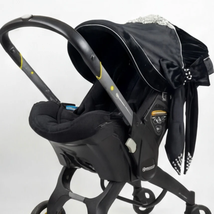 Luxury Black Velvet Baby Car Seat Cover with Lace & Rhinestones - Image 3