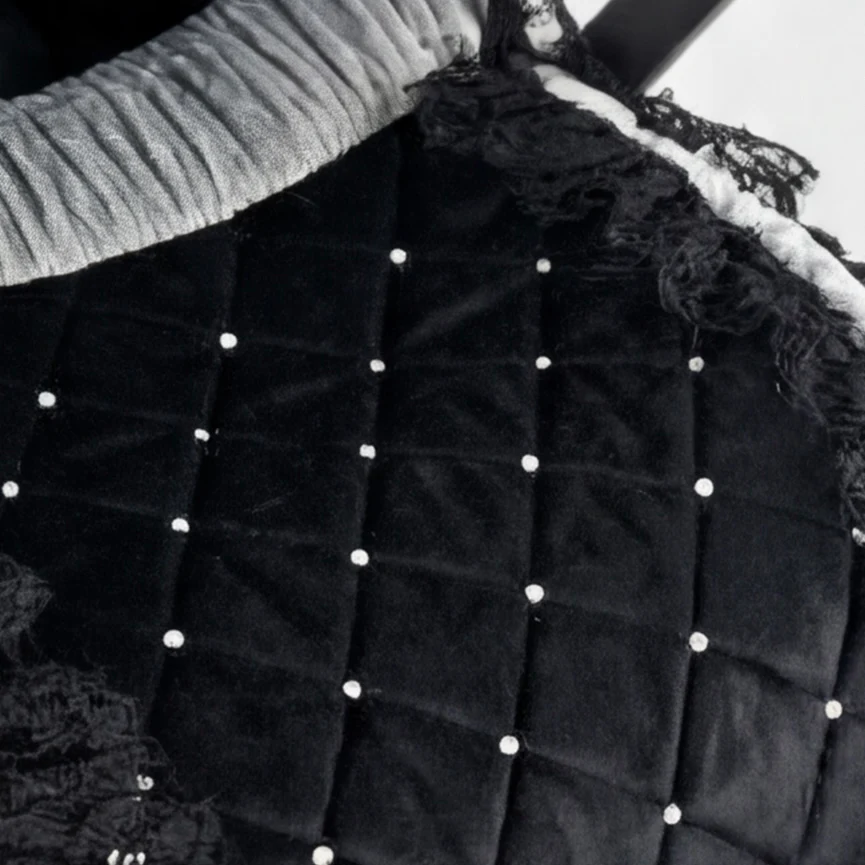 Luxury Black Velvet Baby Car Seat Cover with Lace & Rhinestones - Image 4