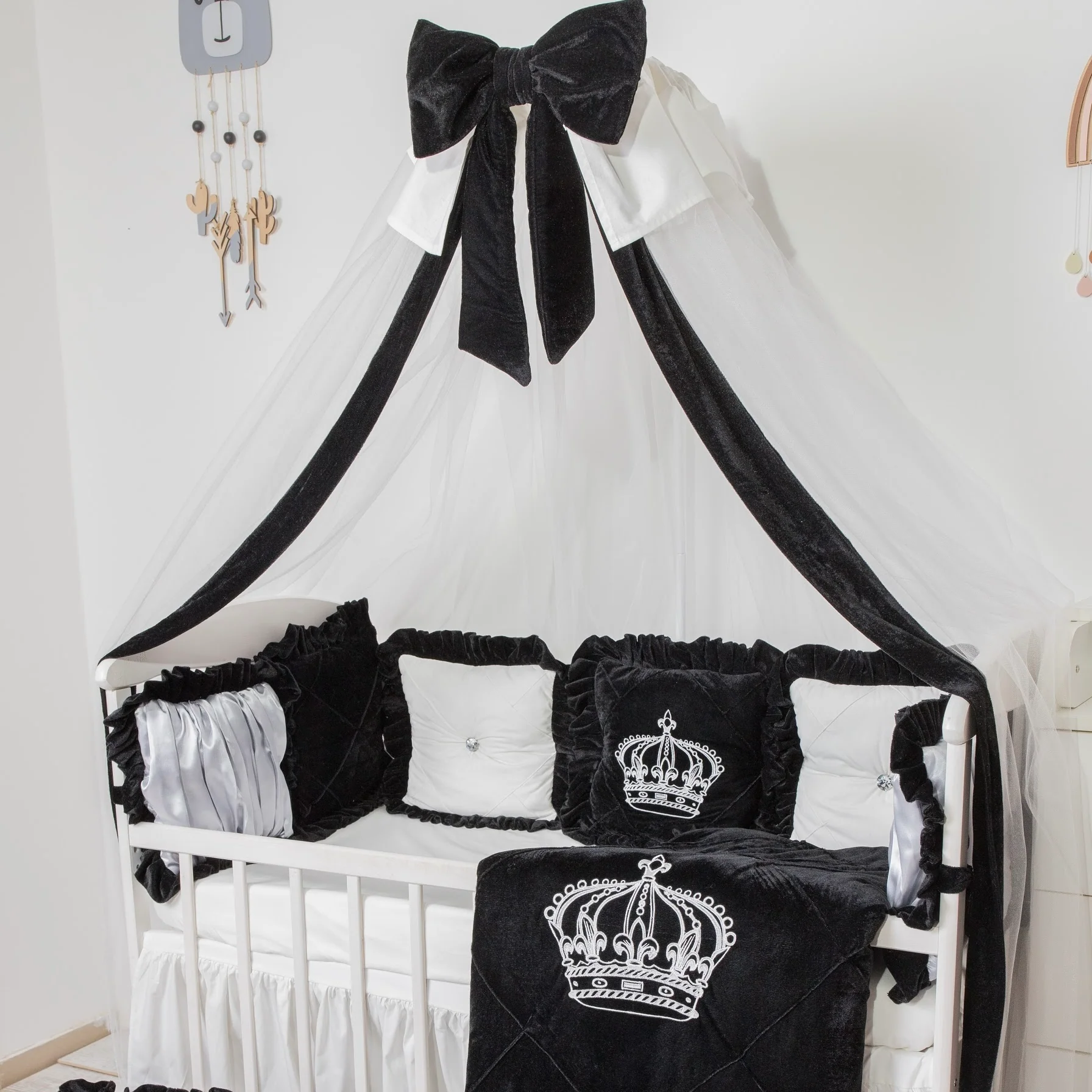 Luxury Crown Design Black and White Crib Bedding Set with Canopy - Image 5
