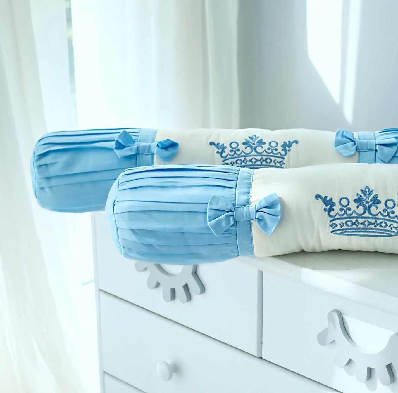 Luxury Light Blue Baby Crib Bedding Set with Embroidery - Image 3