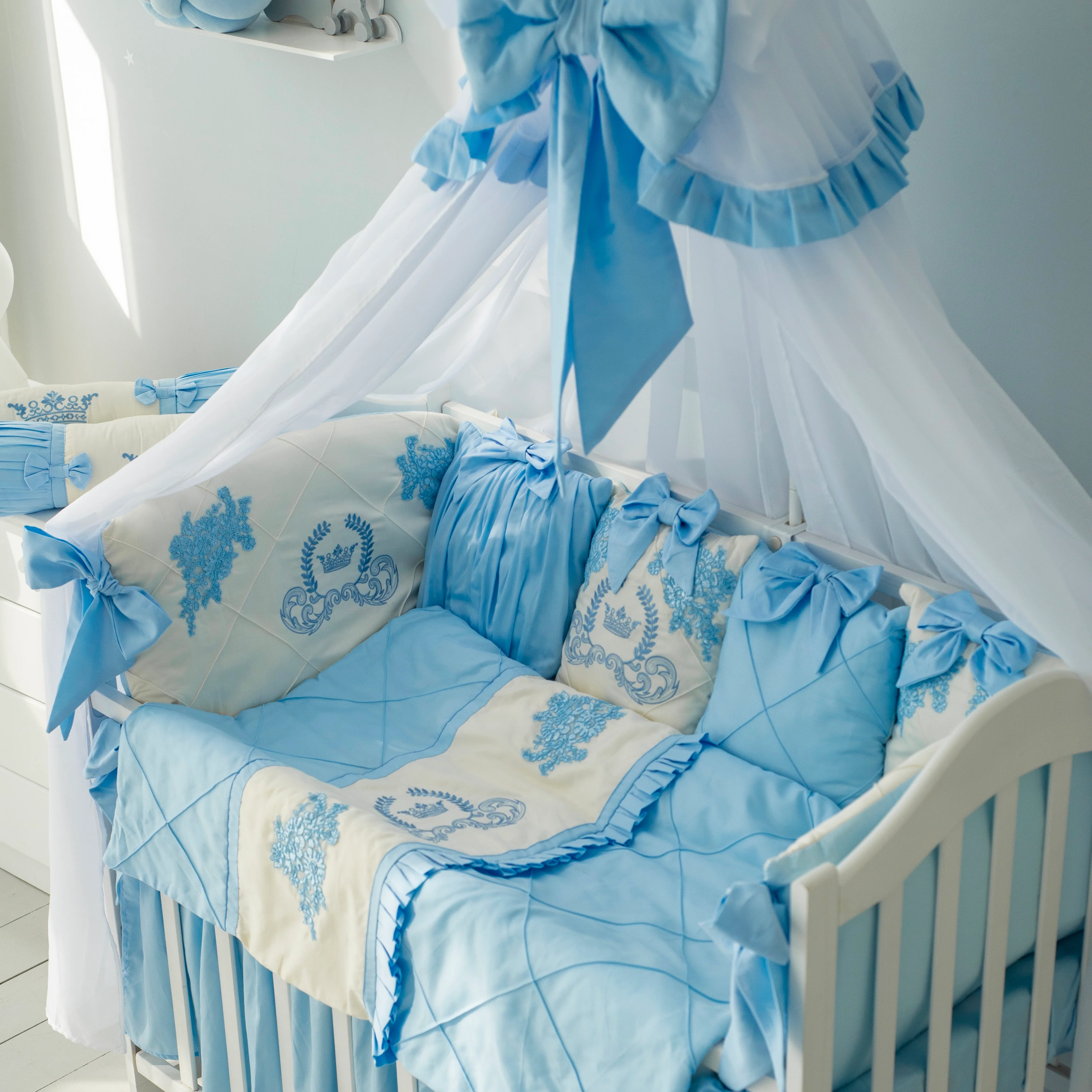 Luxury Light Blue Baby Crib Bedding Set with Embroidery - Image 5