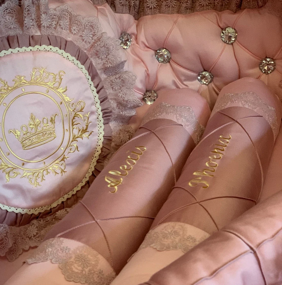 Personalized Luxury Pink Crib Canopy Bedding Set with Lace & Ruffles - Image 3
