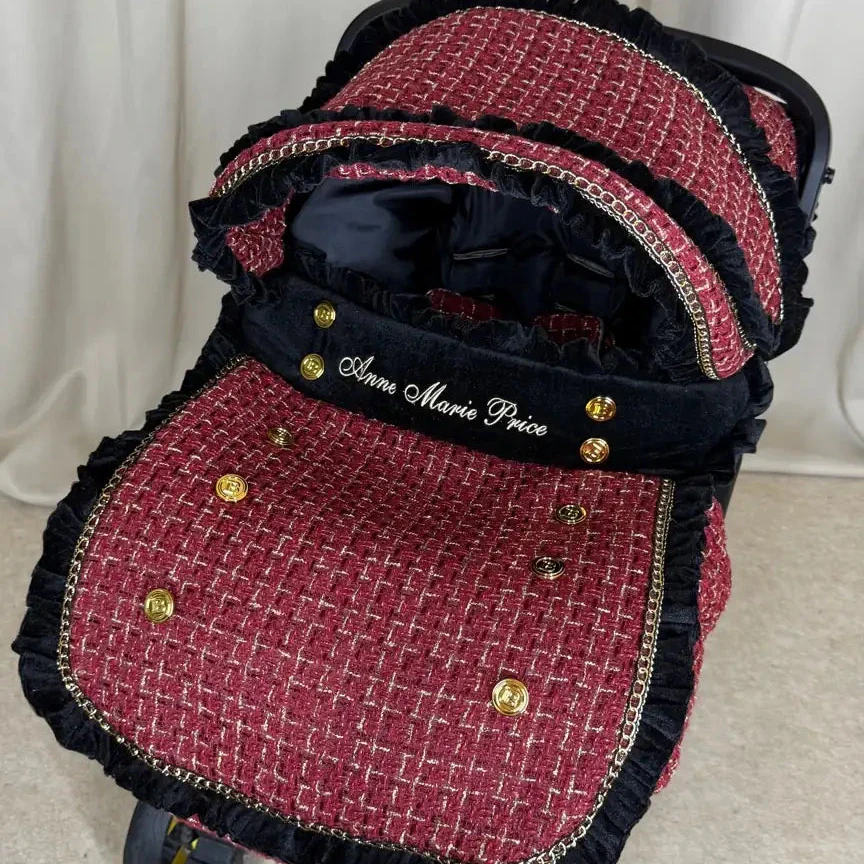 Luxury Red Tweed Baby Car Seat Cover Set - Image 3