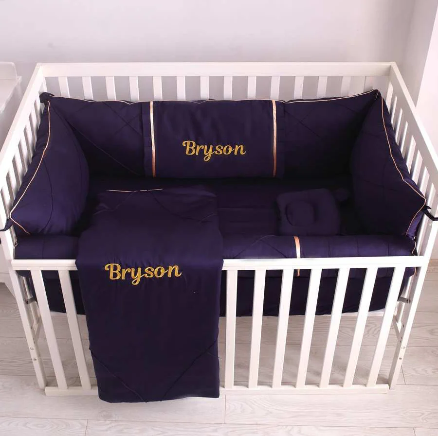 Navy Blue Baby Boy Crib Bedding Set Essentials - Image 3