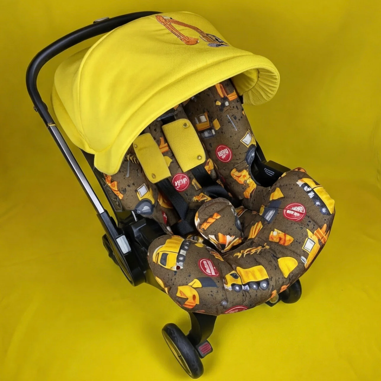 Personalized Construction Print Car Seat Cover Set for Baby Boy - Image 2