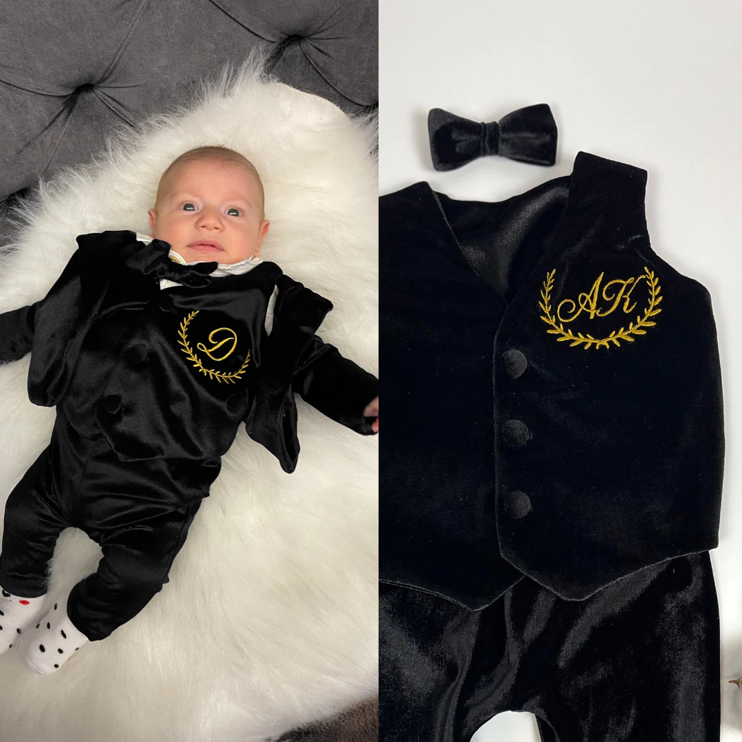 Personalized Baby Boy Velvet Suit – Royal Blue Tuxedo & Blazer - Image 3