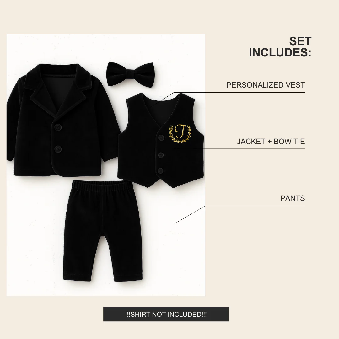 Personalized Baby Boy Velvet Suit – Royal Blue Tuxedo & Blazer - Image 4